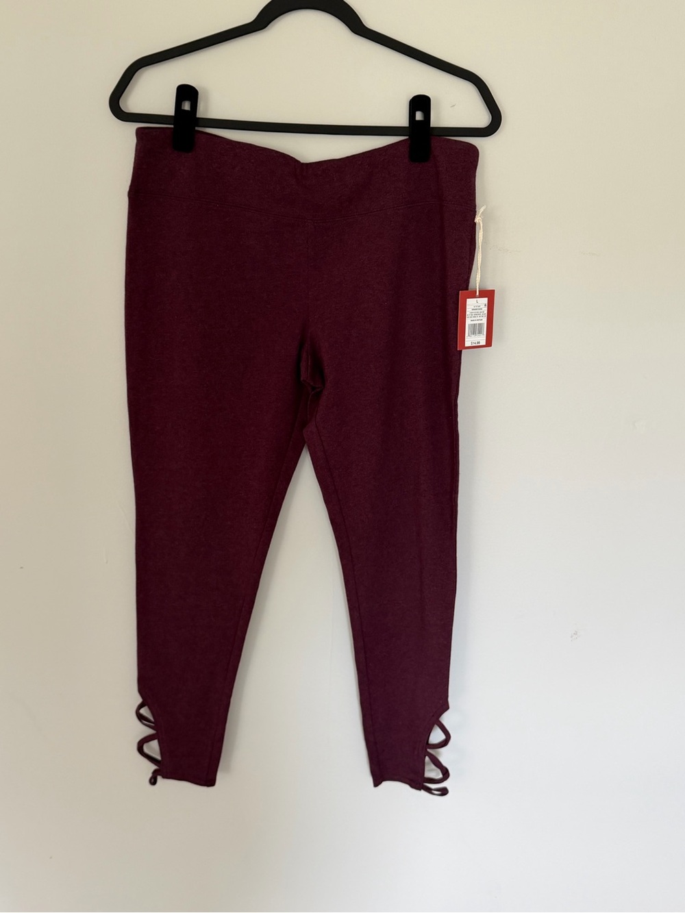 Mossimo Burgundy Criss Cross Ankle Leggings NWT Size L